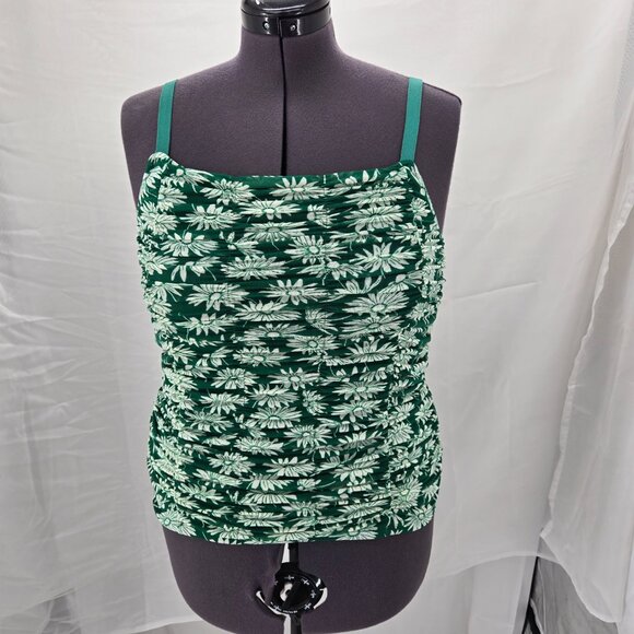 630-14 NWT Torrid Green Floral Mesh Cropped Shirred Cami Top Size 00 (10/12) NEW - Picture 1 of 15